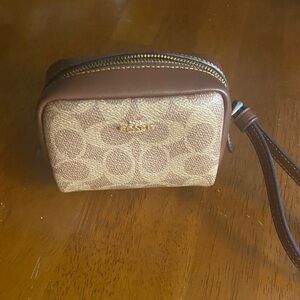 Coach Small Signature Canvas Wristlet in Tan and Brown